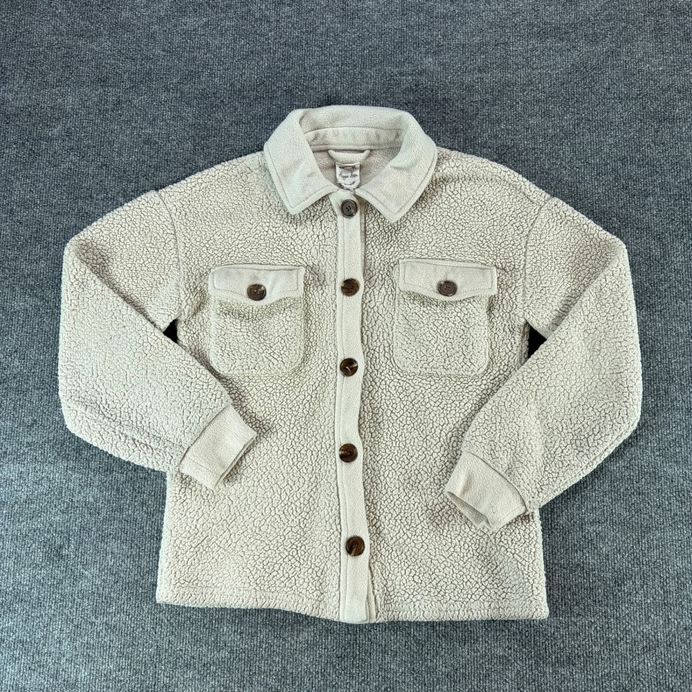 Hippie Rose Cream Sherpa‎ Shacket Faux Fur Button Up Teddy Jacket XS Cozy Fluffy